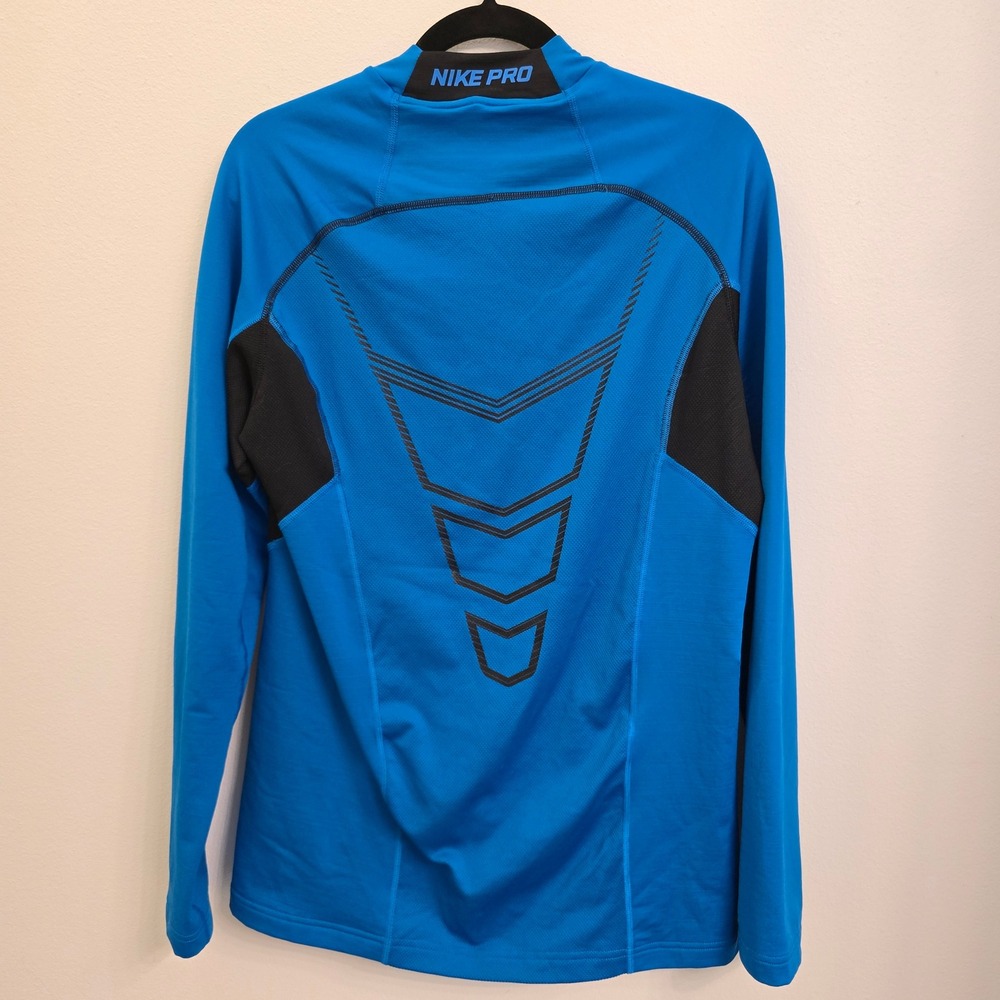 Nike Pro Dri-FIT Mens Blue Long Sleeve Mock Neck Fitted Compression Shirt Medium - Picture 6 of 8